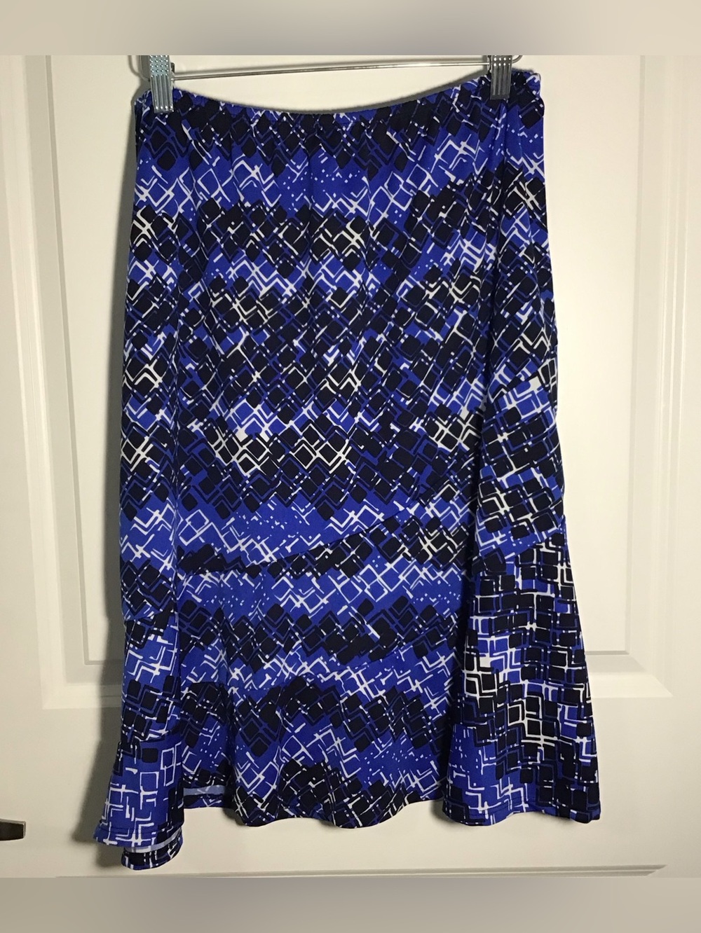 Kim Rogers Blue Geometric A-Line Skirt L
